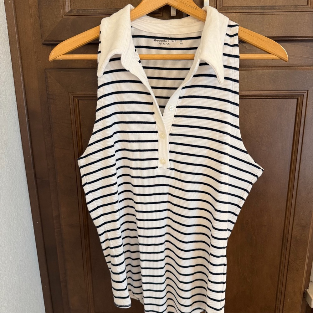 Abercrombie & Fitch Navy and White Striped Sleeveless Bodysuit